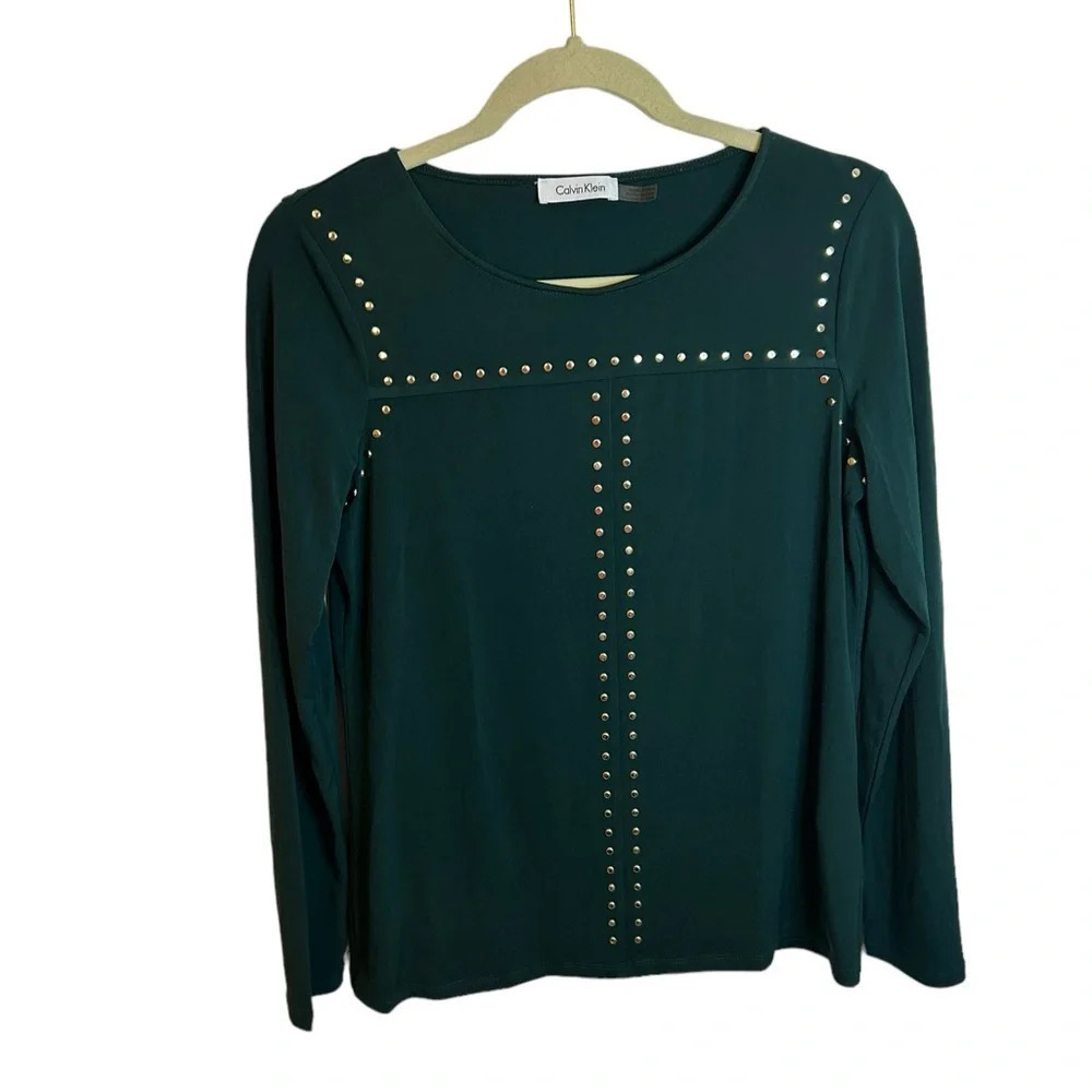 CALVIN KLEIN FOREST GREEN STUDDED BLOUSE